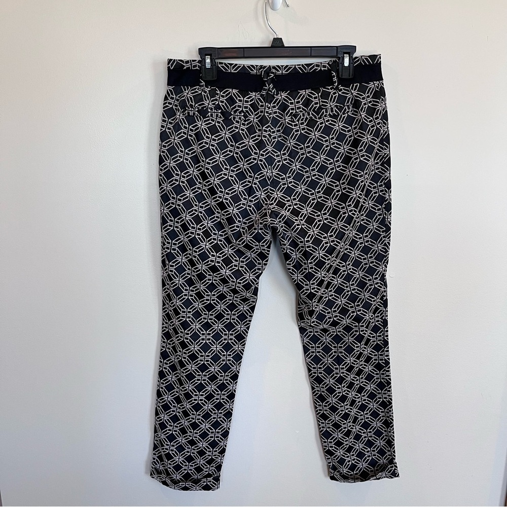 Anthropologie Cartonnier Black Geometric Print Charlie Ankle Trouser Pants 10 - Picture 4 of 7